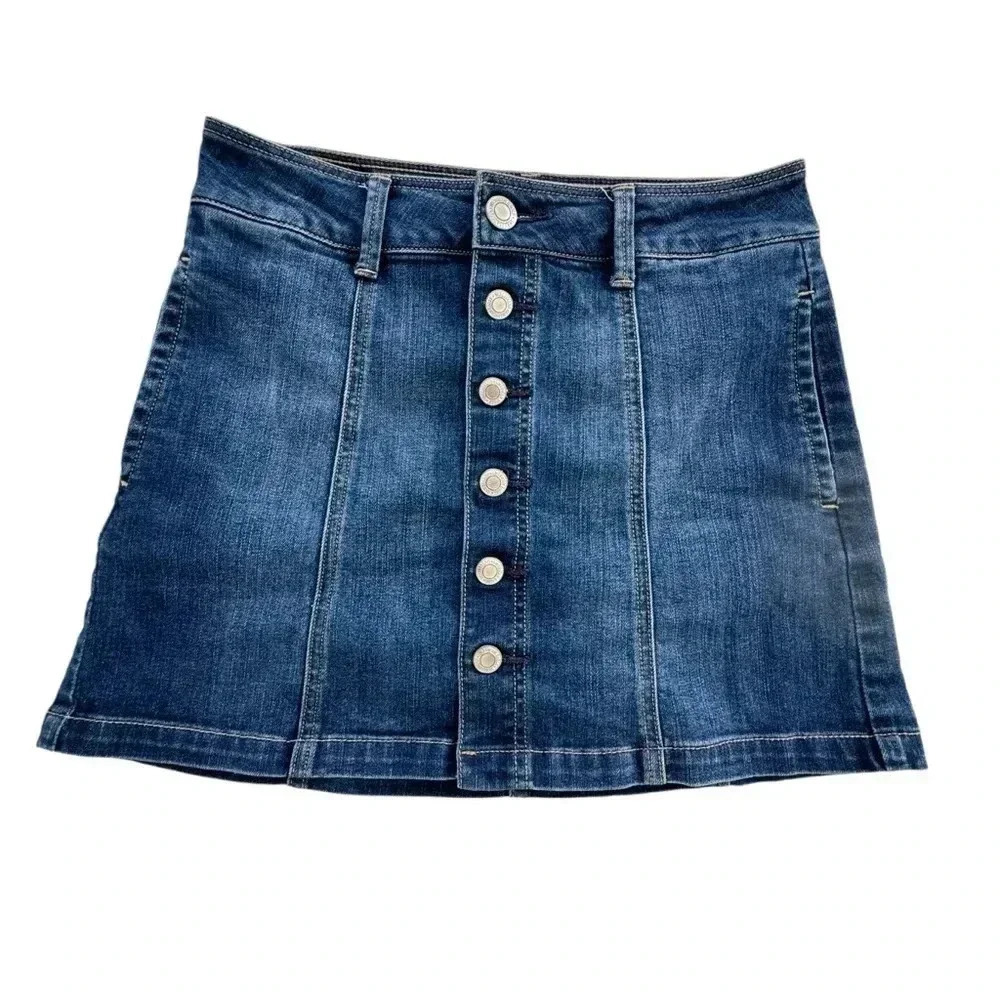 American Eagle button down front Jean denim mini skirt women’s size 2 stretchy